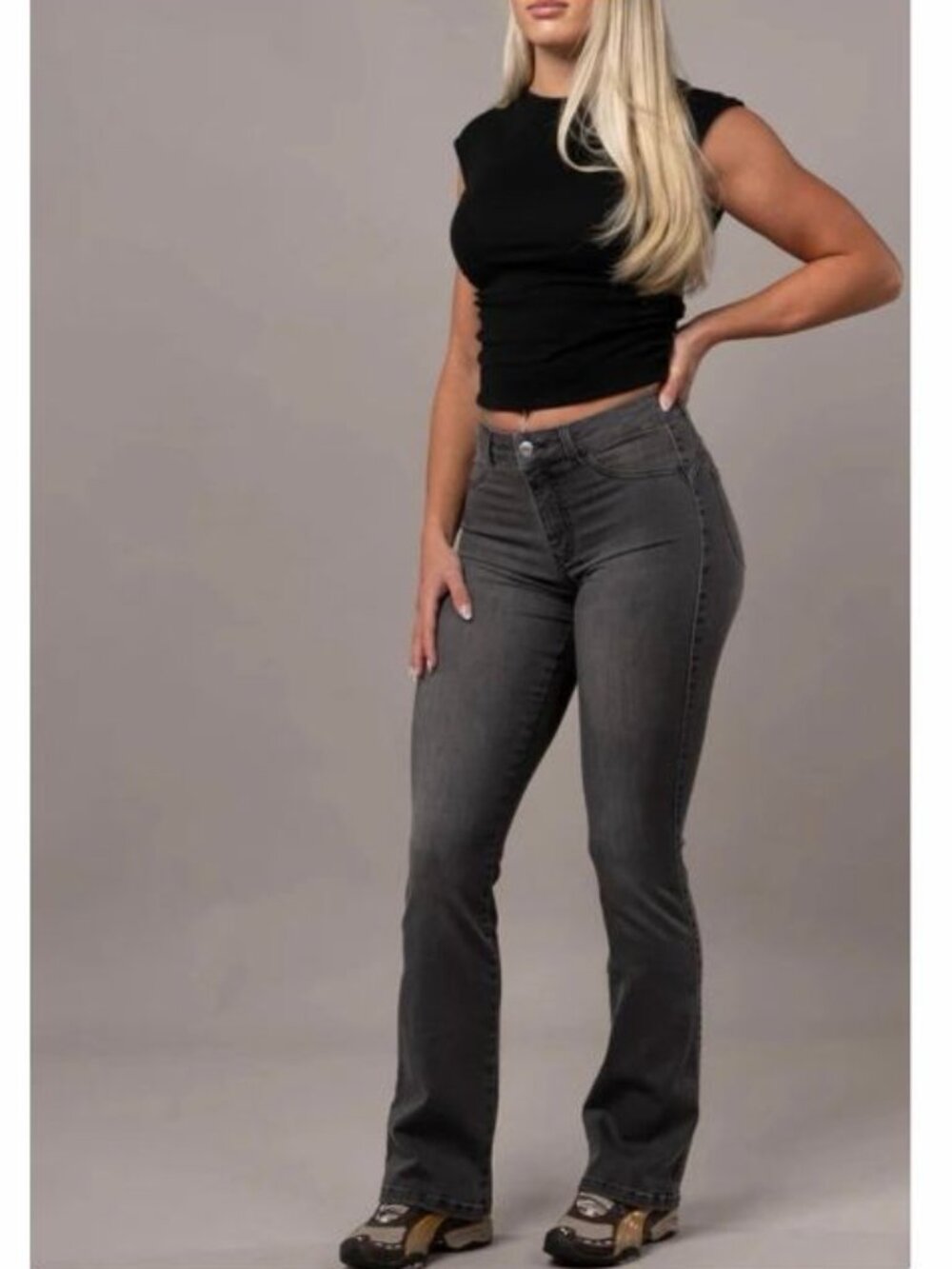 FITJEANS Flared Mid Grey Jeans Women’s Small High Rise Stretch Flare Denim